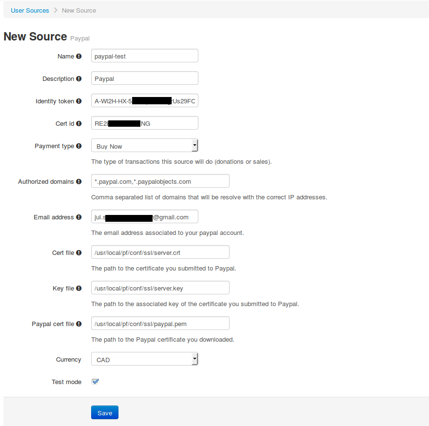 Paypal PacketFence configuration