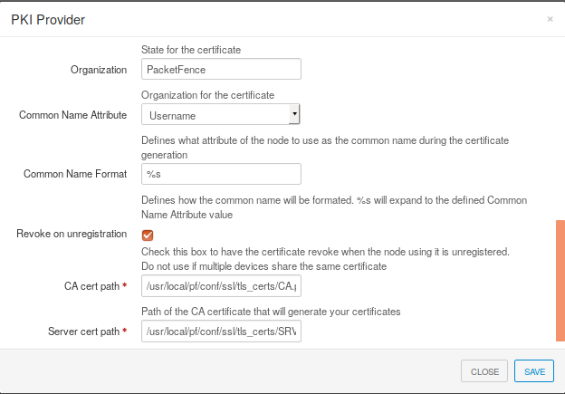 PacketFence PKI configuration