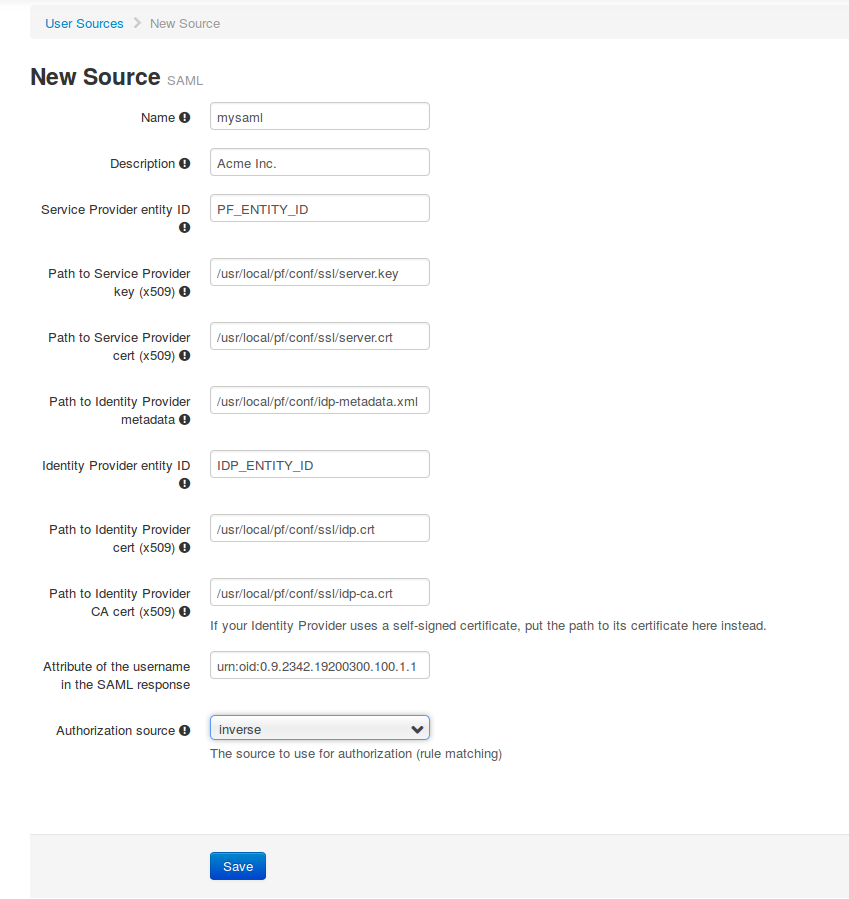 SAML PacketFence configuration