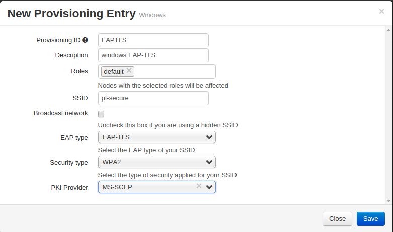 Provisioner EAP-TLS configuration