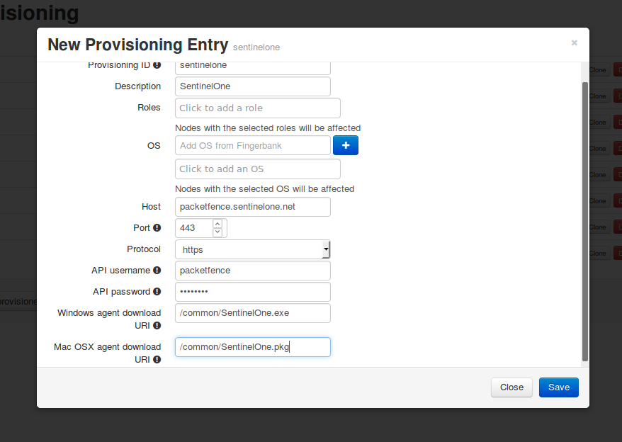 SentinelOne PacketFence configuration