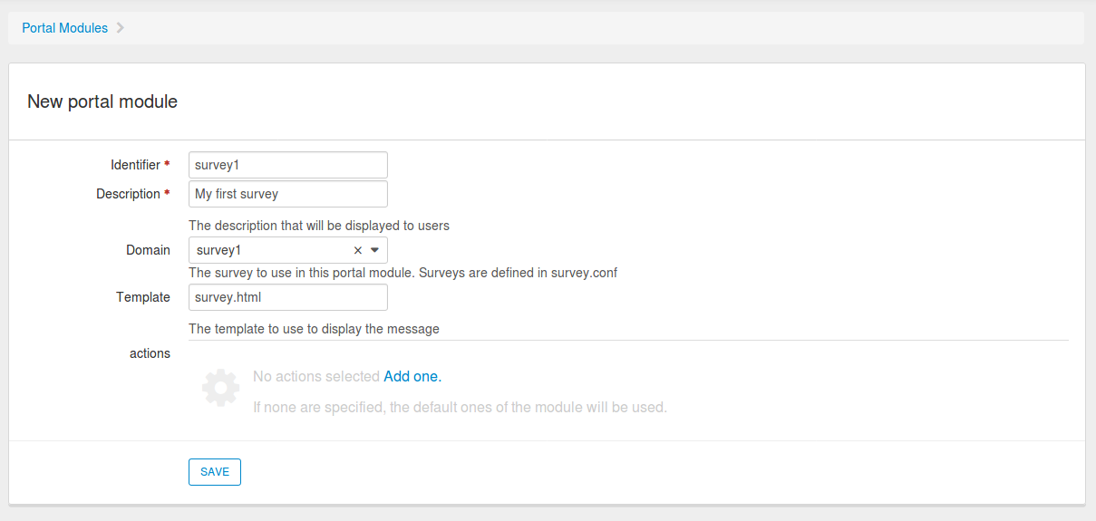 Survey portal module configuration