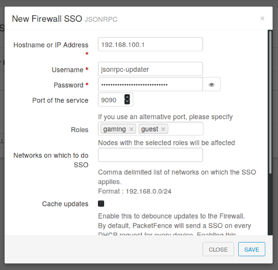 Configure the JSON-RPC SSO in PacketFence