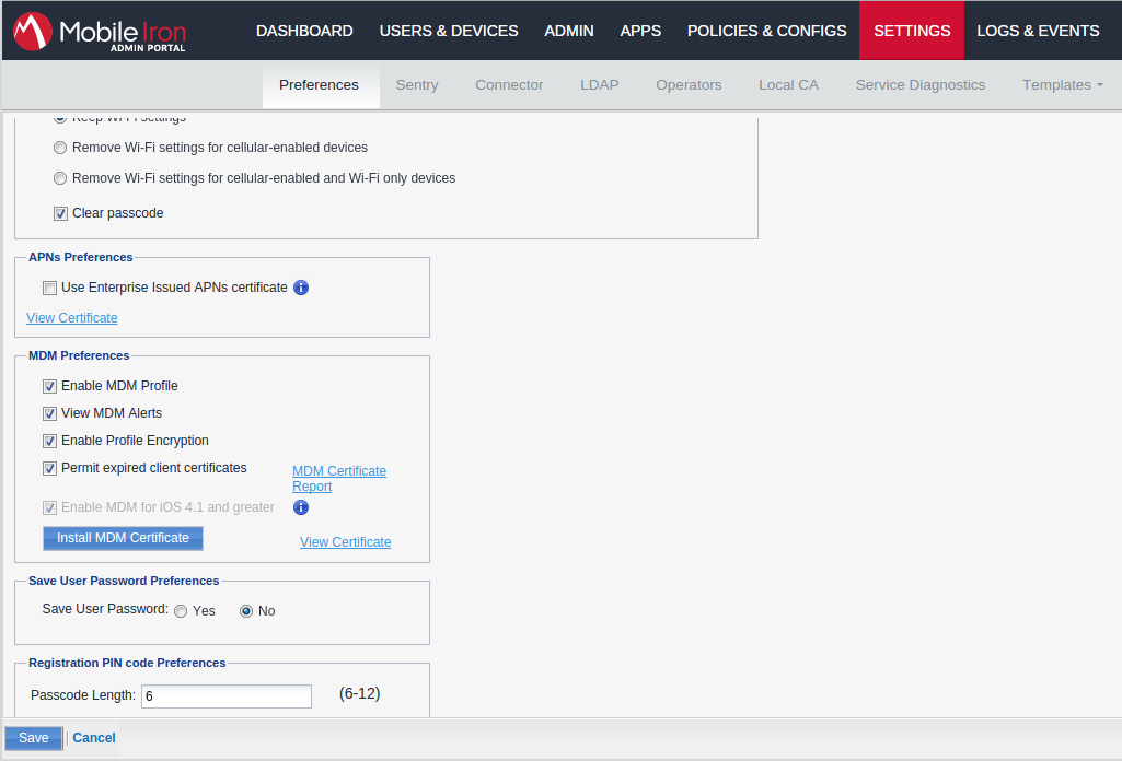 MDM profile configuration