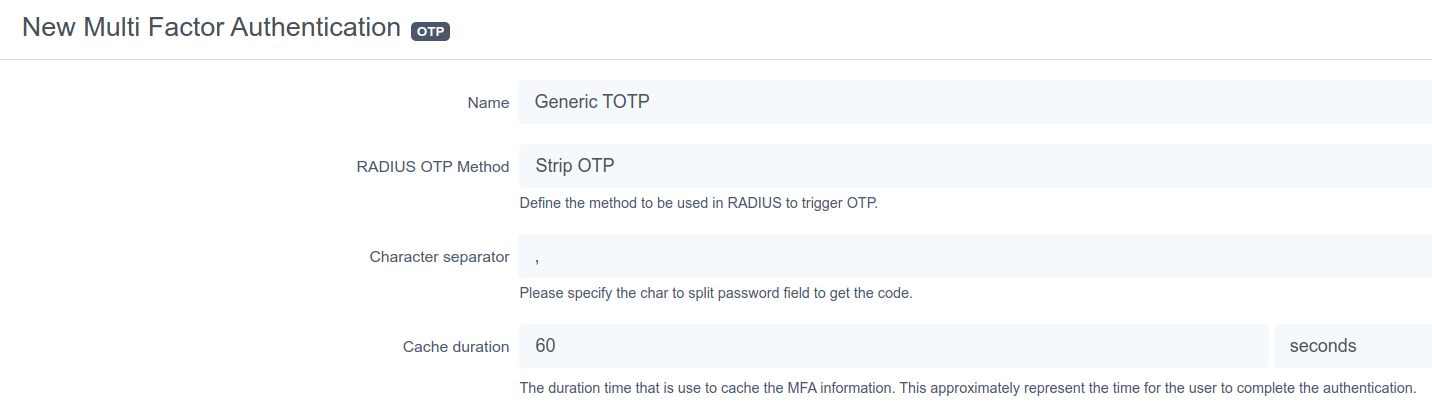 Create OTP MFA Configuration