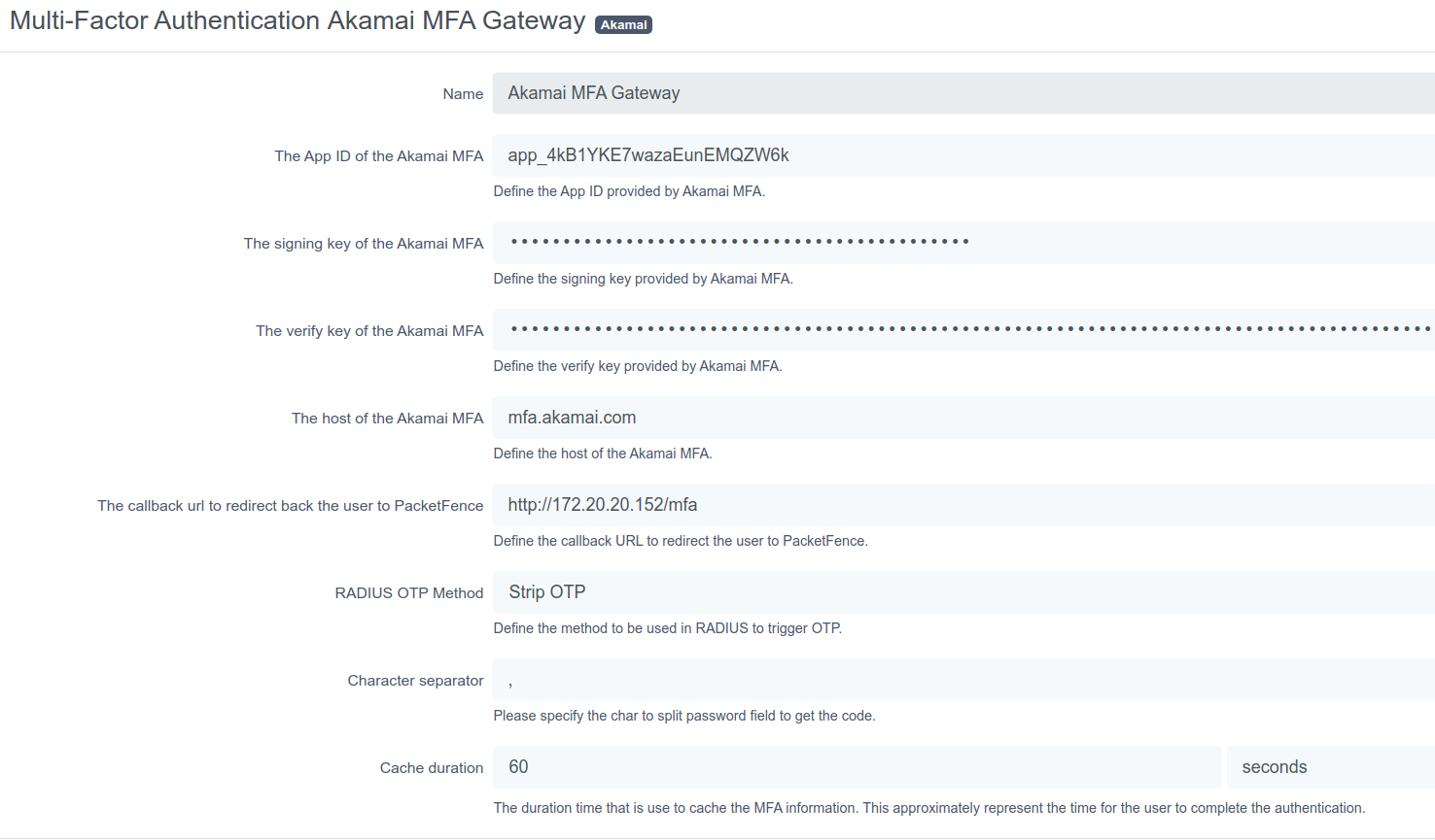 Create Akamai MFA Configuration