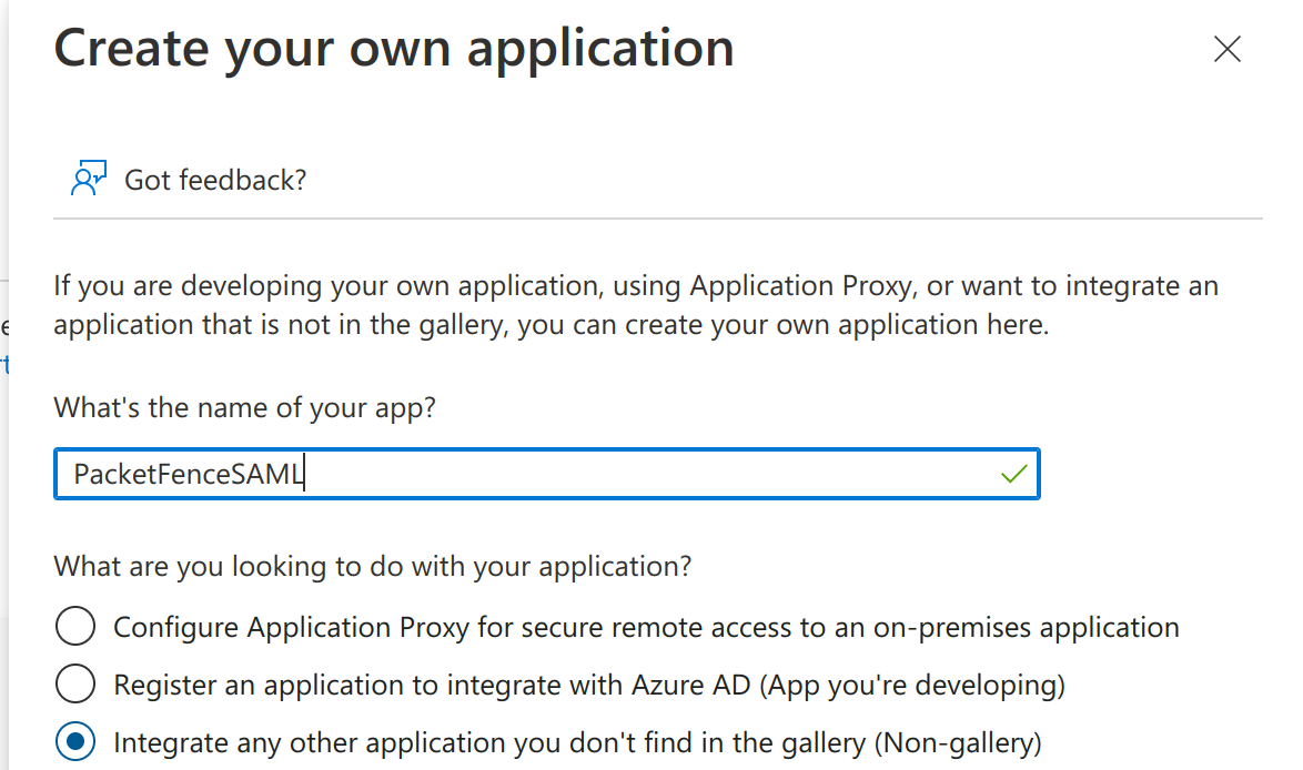 Azure SAML Application Name