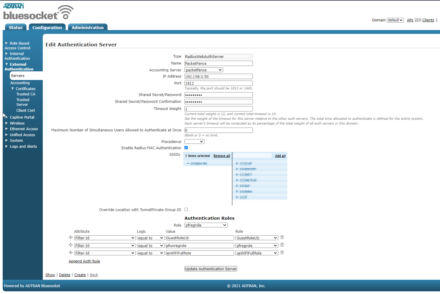 Bluesocket radius web server