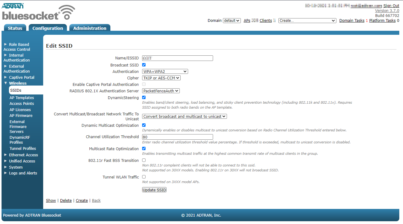 Bluesocket secure ssid