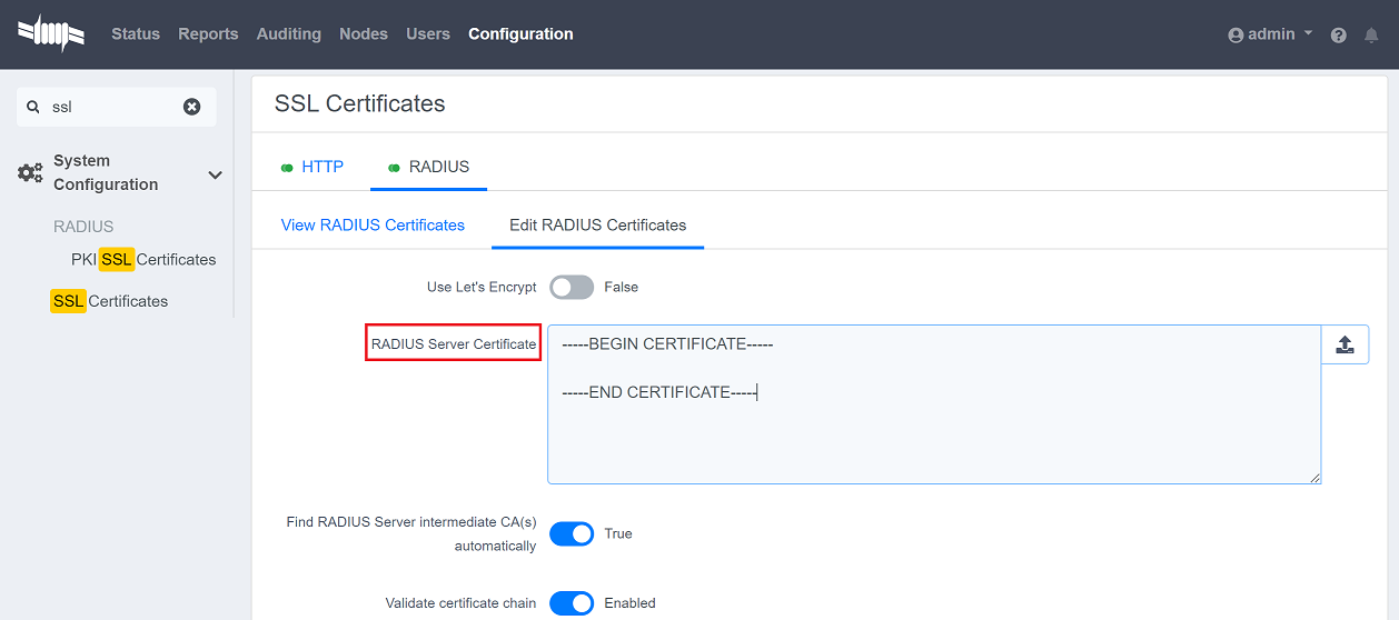 Radius certificate