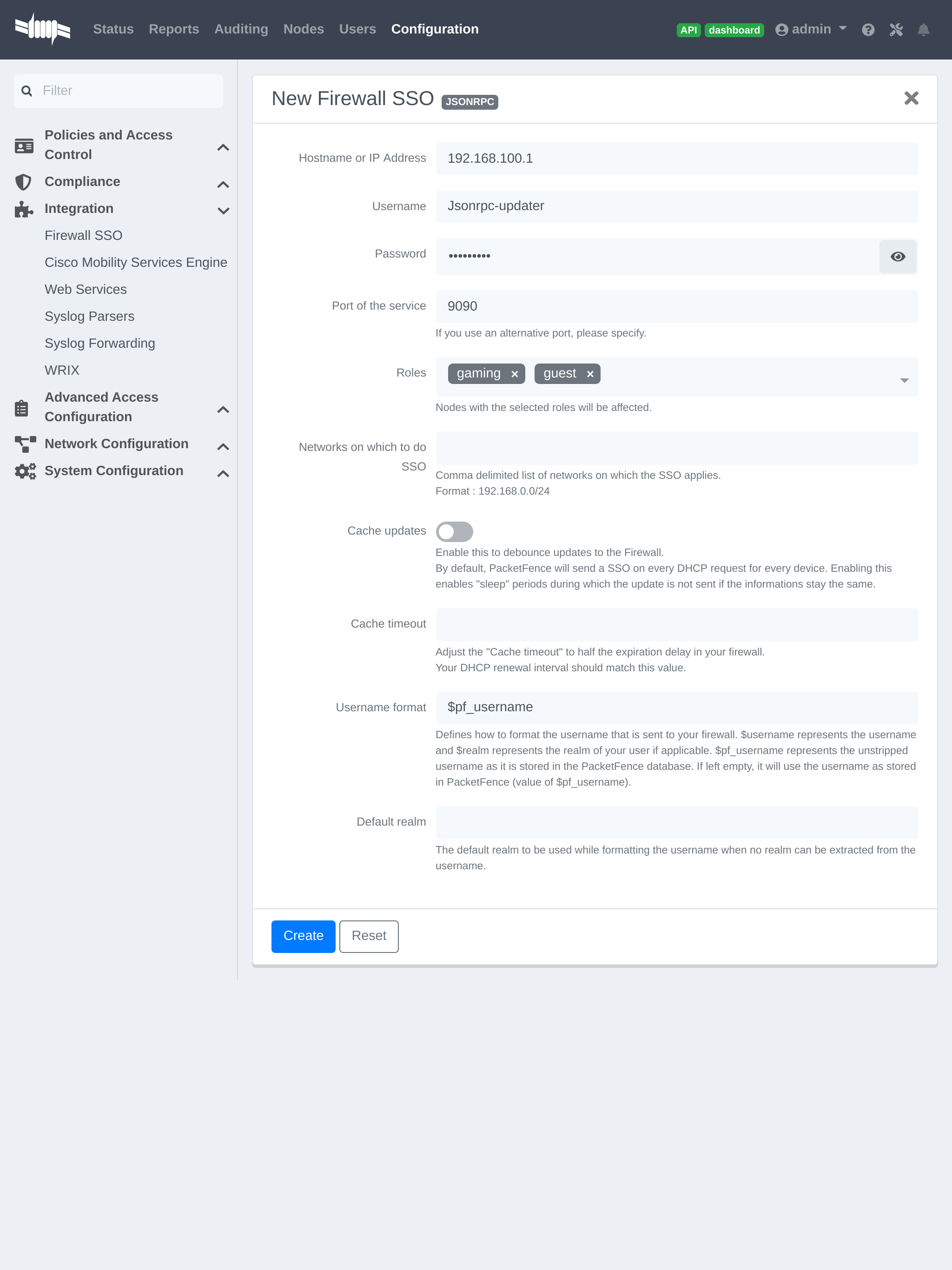 Configure the JSON-RPC SSO in PacketFence