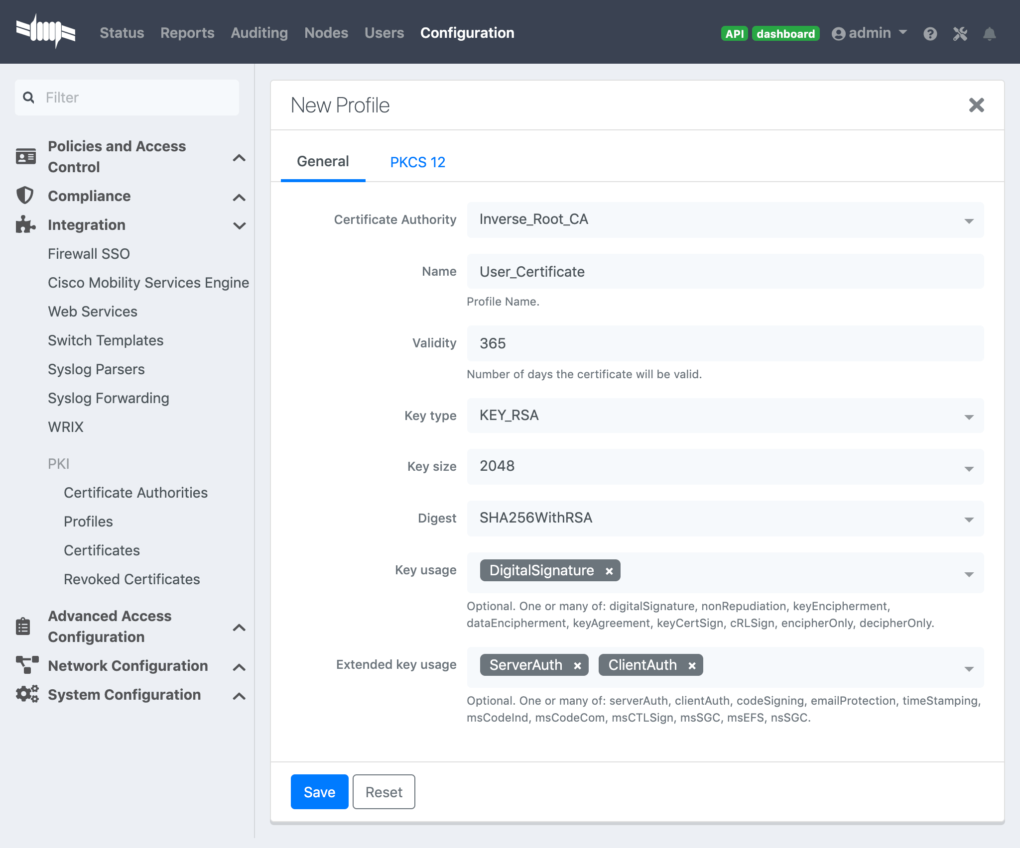 Template configuration