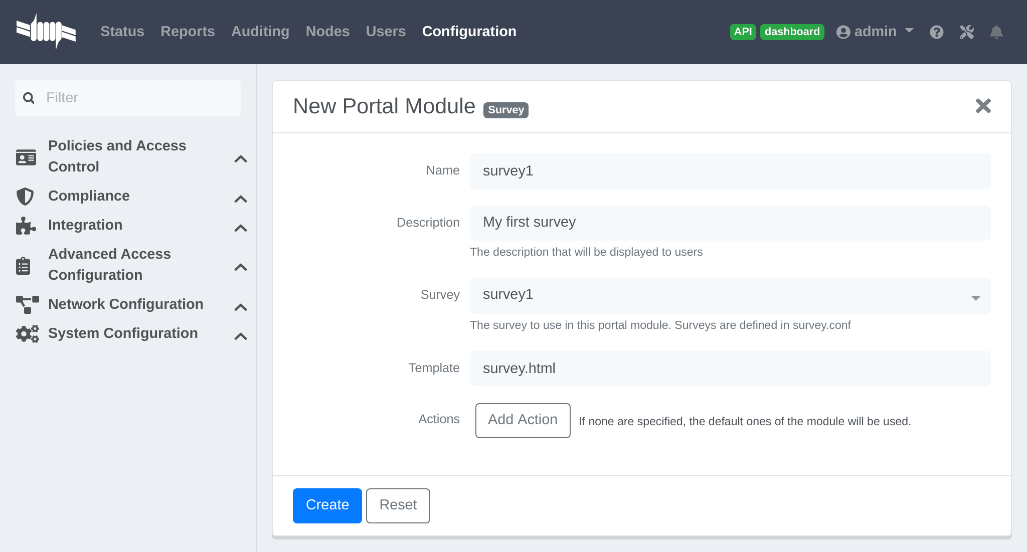 Survey portal module configuration