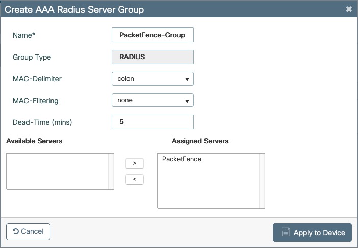 Create AAA Radius Server Group